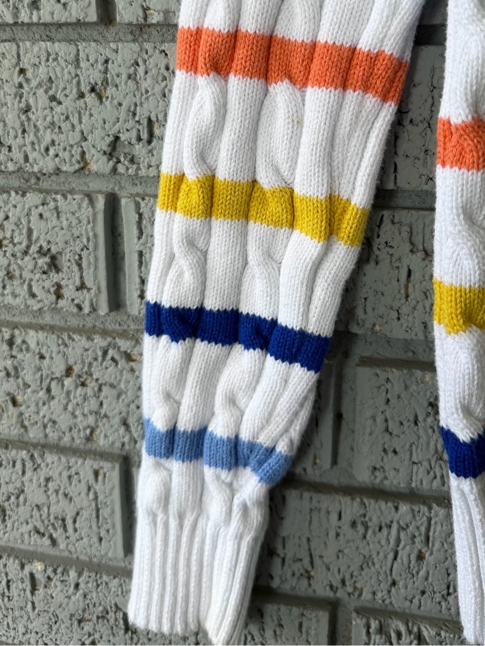 Polo Ralph Lauren Julianna White Striped Cable Knit Sweater Cotton Size Small - Picture 7 of 11